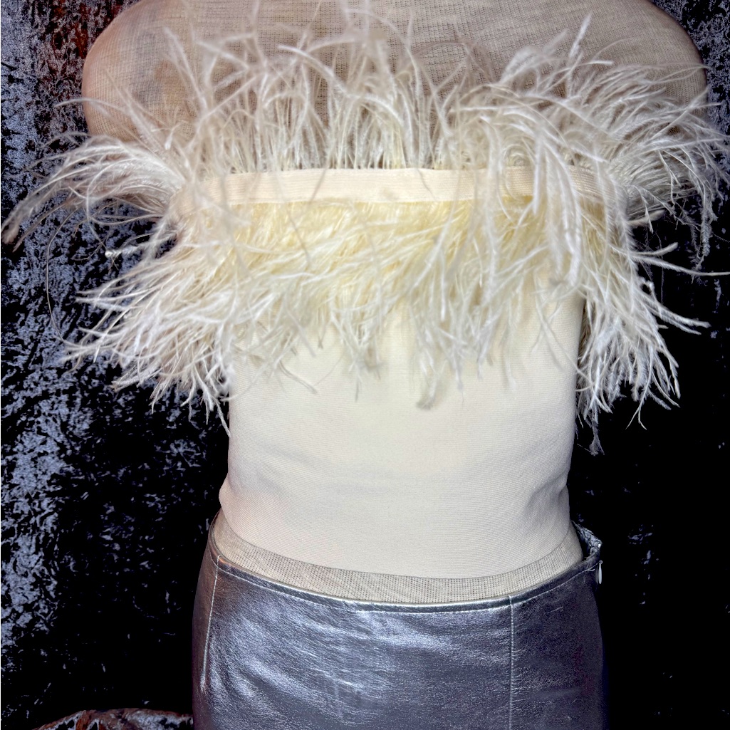 Staud Cream Feathered Strapless Tube Top